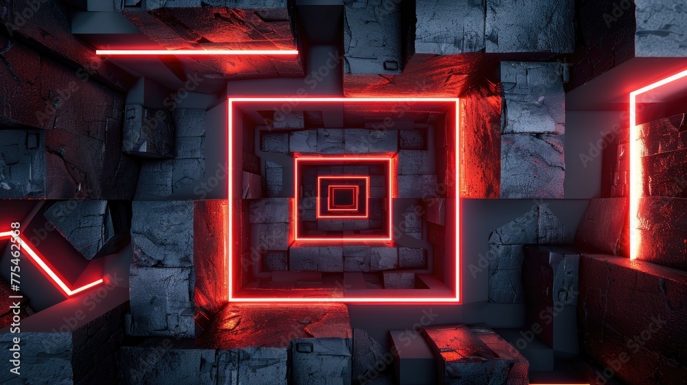 Abstract geometry infused with vibrant neon hues, Ai Generated. Abstract geometry infused with vibrant neon hues, Ai Generated.