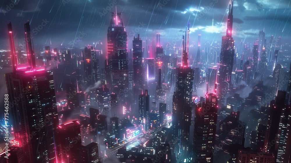 Futuristic Cityscape Under Neon Lights: A Vision of Tomorrow's Metropolis