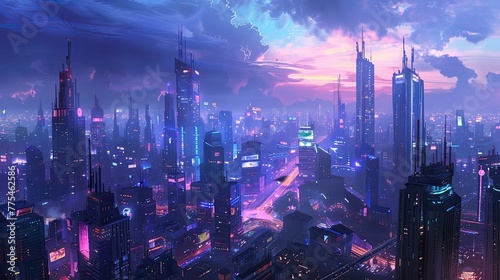 Futuristic Cityscape  A Vision of Innovation Toward the Night Sky