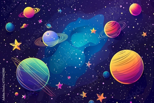 Outer space background with place for text. Cosmos scenes with planets  stars  comets. Vector illustration of galaxy. Greeting card collection in sci-fi style