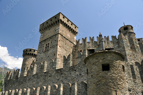 Heritage of Italy, Fenis Castle located in the Aosta Valley. Tourist destination with historical value in Europe.