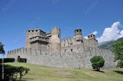 Heritage of Italy, Fenis Castle located in the Aosta Valley. Tourist destination with historical value in Europe. photo