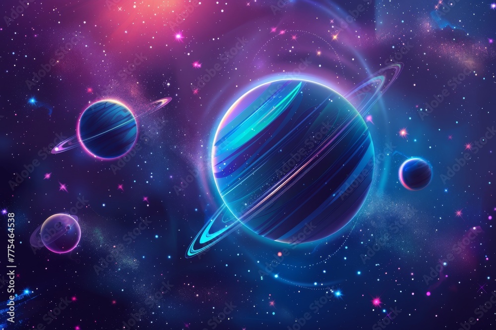 Outer space background with place for text. Cosmos scenes with planets, stars, comets. Vector illustration of galaxy. Greeting card collection in sci-fi style Outer space background with place for text. Cosmos scenes with planets, stars, comets. Vector illustration of galaxy. Greeting card collection in sci-fi style