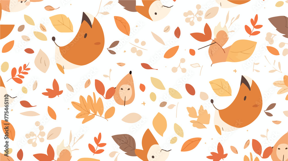 Fox Head with fall leaves pattern 2d flat cartoon v