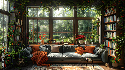 Velvet Sofa in Cozy Reading Nook