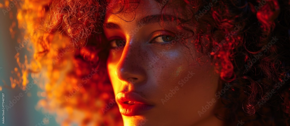A woman with red hair and a bright light