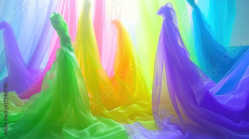 Colorful Abstract Backgrounds for Energetic Designs. Vivid Fabric Waves in a Rainbow of Colors with a Fluid Texture.