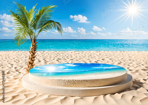 Beach podium background product summer sand display stand sea cosmetic