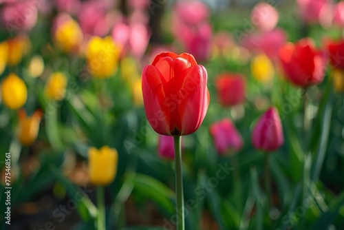 Close-up of tulip on a floral field background