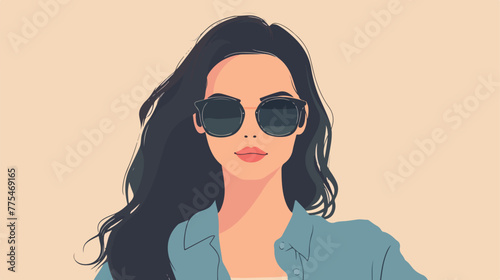 Young woman cartoon with sunglasses flat cartoon va