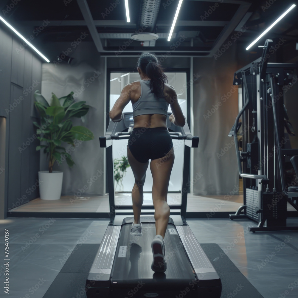 Fototapeta premium woman, fitness, gym, people, exercise, sport, beauty, smiling, smile, person, training, workout, exercising, lifestyle, club, body, health, athlete, one, healthy, sports, lady, fit, athletic, treadmil