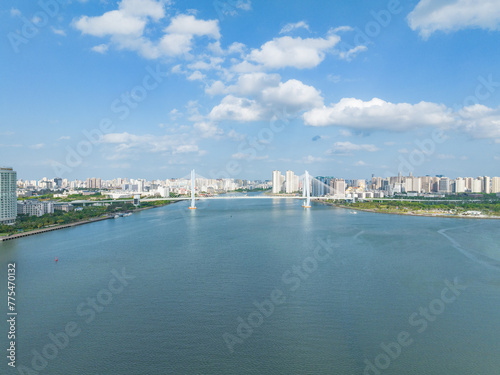Aerial photography of Century Bridge in Haikou, Hainan, China