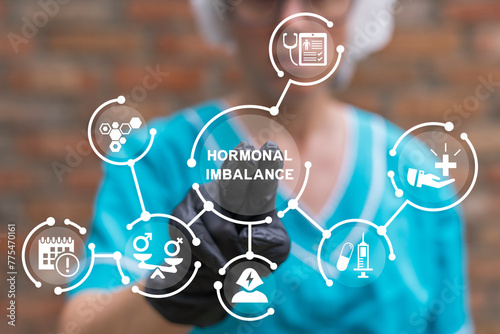 Foto Gynecologist using virtual touch screen presses inscription: HORMONAL IMBALANCE