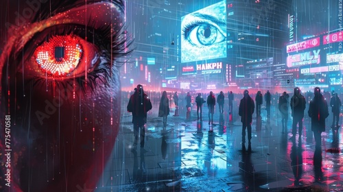 Omnipresent AI: A Dystopian Society Shackled by Cybernetic Surveillance photo