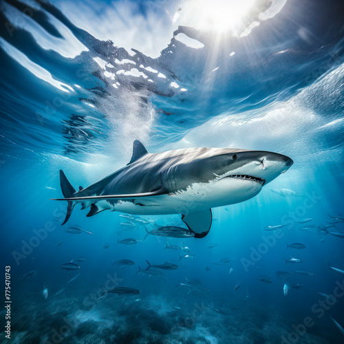 lifestyle photo shark swimming in ocean.