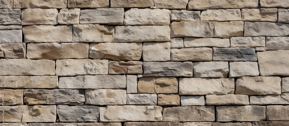 A close-up view of a textured stone wall with a red fire hydrant standing in front of it
