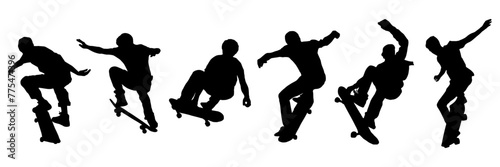 Vector silhouette illustration set of a skater boy skateboarding in various styles