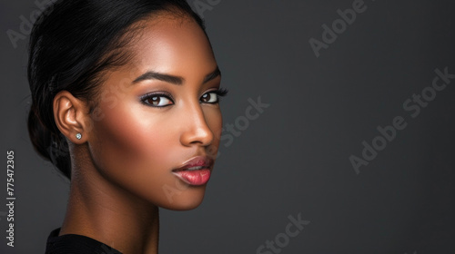 In this powerful portrait a black woman exudes grace and sophistication with her sleek pinstraight hair and immaculate makeup a true reflection of the artistry of modern grooming. .