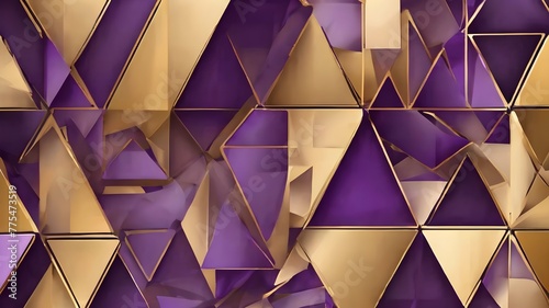 an abstract wallpaper with interwoven triangles,circles, and rectangles in shades of gold and purple, creating a sense of harmonious patterns and vibrant color combinations