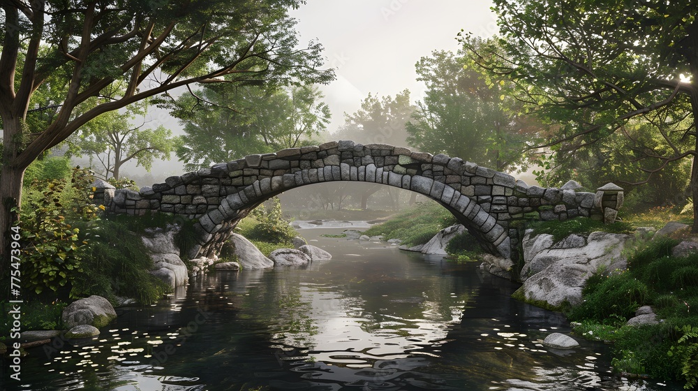 Tranquil river flows beneath majestic stone bridge AI Image Tranquil river flows beneath majestic stone bridge AI Image