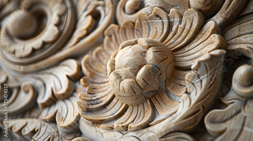 Intricate patterns adorn detailed stone carving, showcasing artistry and skill AI Image