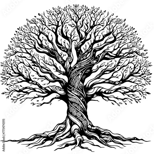 Vieil Arbre, vecteur noir isolé 