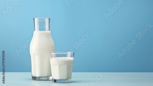 Glass of milk isolated blue background