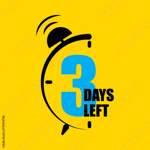 Countdown timer 3 days icon. Three days left notice. Imminent deadline alarm. Urgency time tracker. Vector illustration. EPS 10.