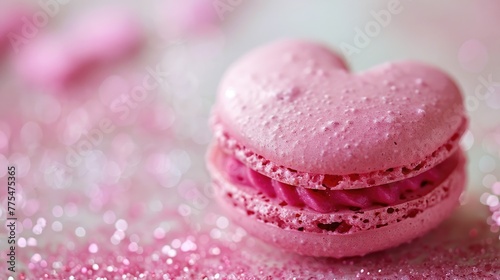 A pink macaron in shape of heart