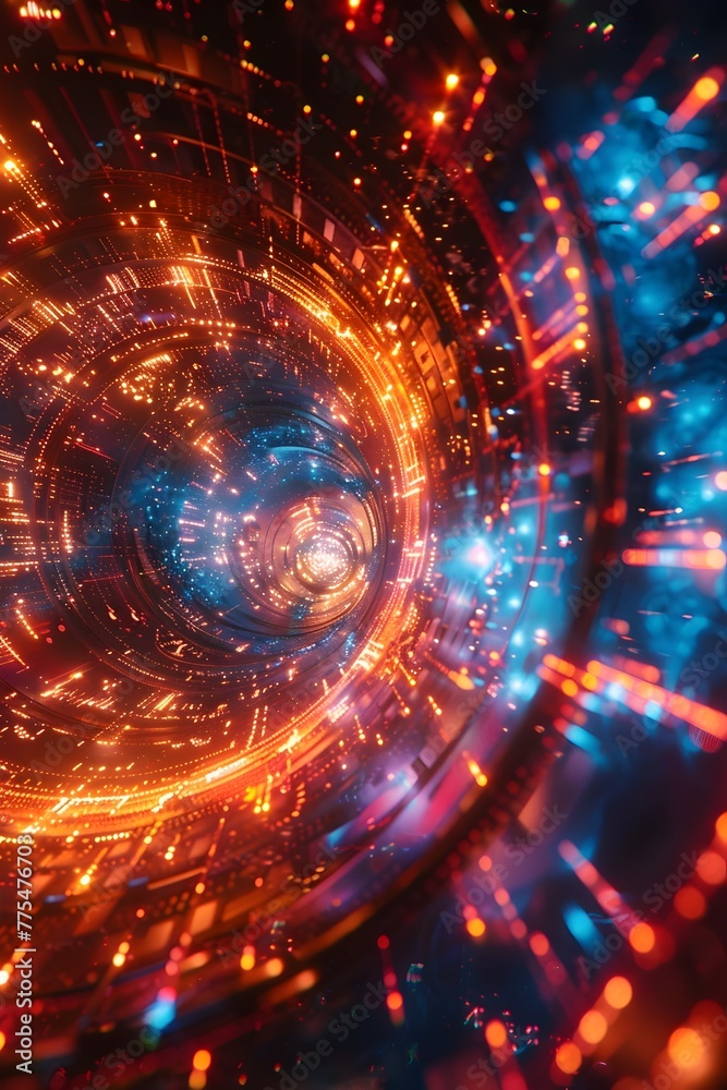 Obraz premium Impressionistic Distortion of Quantum Gravity Enabling Space Time Manipulation and Time Travel Depicted in a Mesmerizing Fractal Vortex of Luminous
