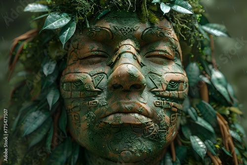 Tribal Art Depicting Forests Role in Mitigating Climate Change Hyper D Render in Cinematic Photographic Style