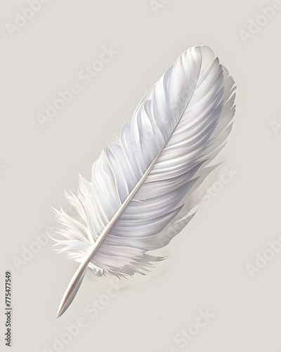 A white feather is drawn on a white background. The feather is the main focus of the image, and it is delicate and light. The white background adds a sense of calmness and serenity to the scene