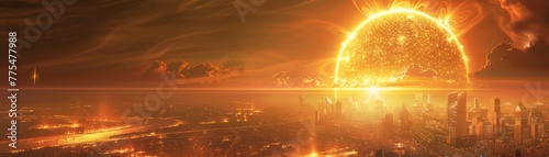 An advanced civilization harnesses the suns wrath, converting heat to power, amidst a warming world, ar 52