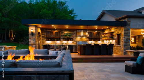 Custom outdoor kitchen and living area