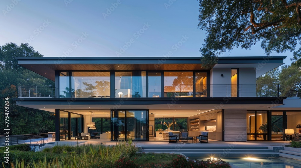 Contemporary home with a large glass front