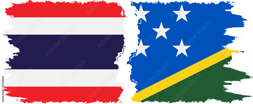 Fototapeta premium Solomon Islands and Thailand grunge flags connection vector