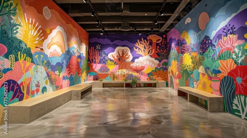 Art for Earth's sake: A blank mockup surrounded by eco-inspired murals, blending creativity with environmental advocacy.
