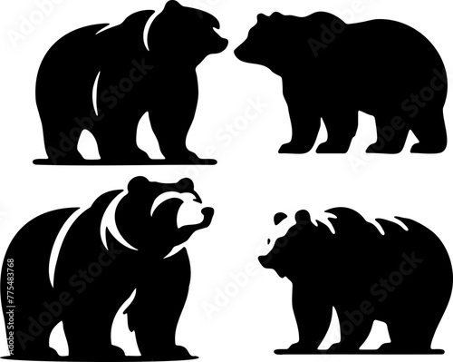 Set d'ours flat design, noir isolé