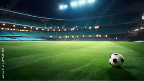 football stadium with lights - grass close up in sports arena - background - generative ai photo