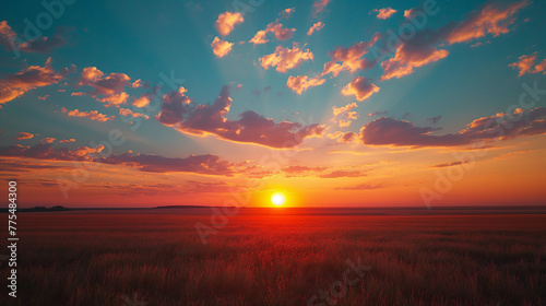 Beautiful sunset over Solar Farm with sunset on the background.