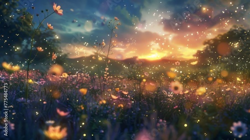 Get lost in a dreamy landscape of bright flower explosions filling the night with their dazzling glow.