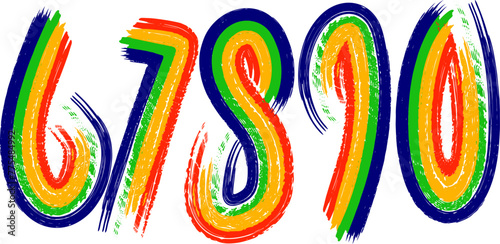 Numbers written with a brush. Hand drawn letters. Watercolor., Numbers written with a brush. Hand drawn letters. Watercolor.