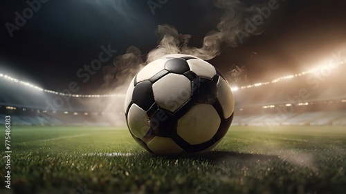 Football lies in the smoke on stadium grass Ball © dea