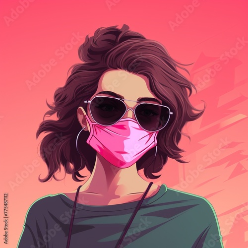 Animated girl character wearing mask 