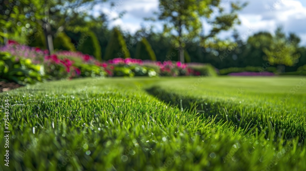 Neatly trimmed grass lawn