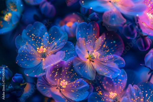 A pattern of glowing, bioluminescent flowers thriving in secret corners, using their magical luminescence to illuminate hidden messages and paths created with Generative AI Technology