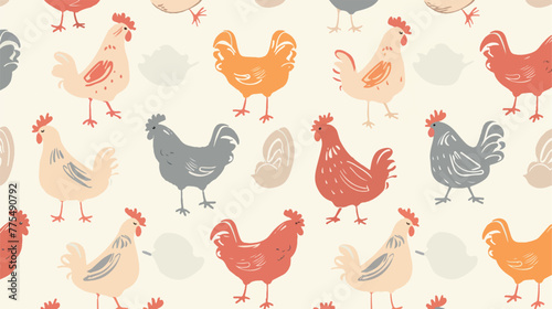Pastel color Chicken seamless pattern 2d flat carto
