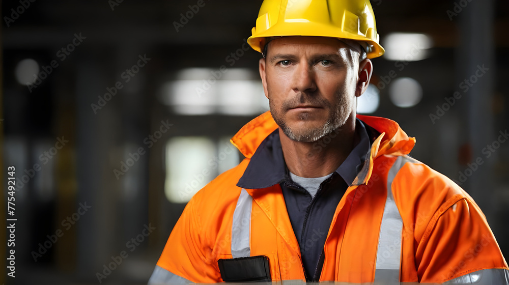Focused on Safety - Construction Worker in Safety Gear - Health and Safety Background with Copy Space - Workplace Readiness - Generative AI Focused on Safety - Construction Worker in Safety Gear - Health and Safety Background with Copy Space - Workplace Readiness - Generative AI