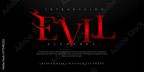Evil horror halloween Font Uppercase Lowercase and Number. Spooky Lettering Minimal Fashion Designs. Typography modern serif fonts regular decorative vintage concept. vector illustration