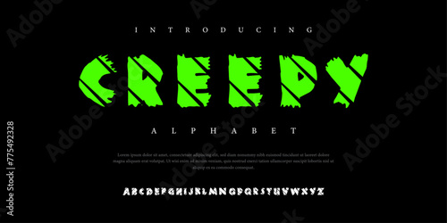 Creepy horror halloween Font Uppercase Lowercase and Number. Spooky Lettering Minimal Fashion Designs. Typography modern serif fonts regular decorative vintage concept. vector illustration